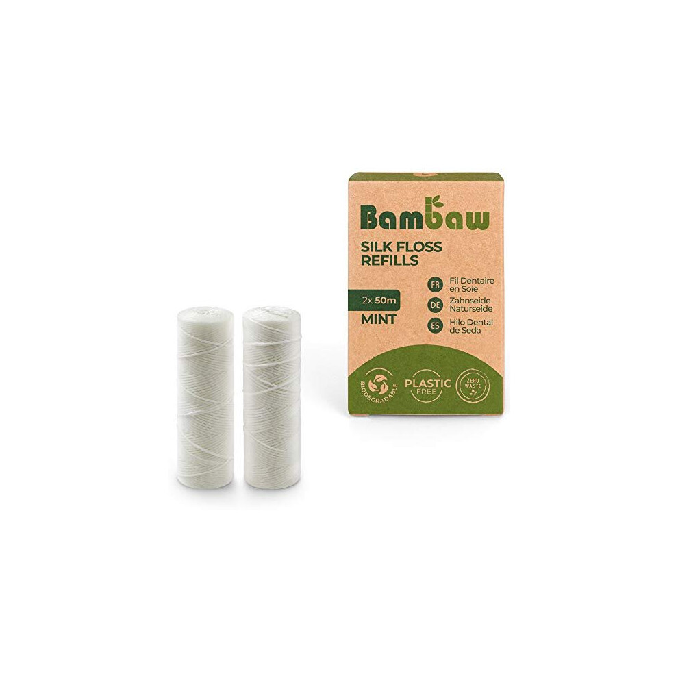 Bambaw Silk Floss Refill | Non Plastic Dental Floss | Eco Floss | Biodegradable Dental Floss | Dental Floss Tape | Bio Silk Dental Floss | Mint Dental