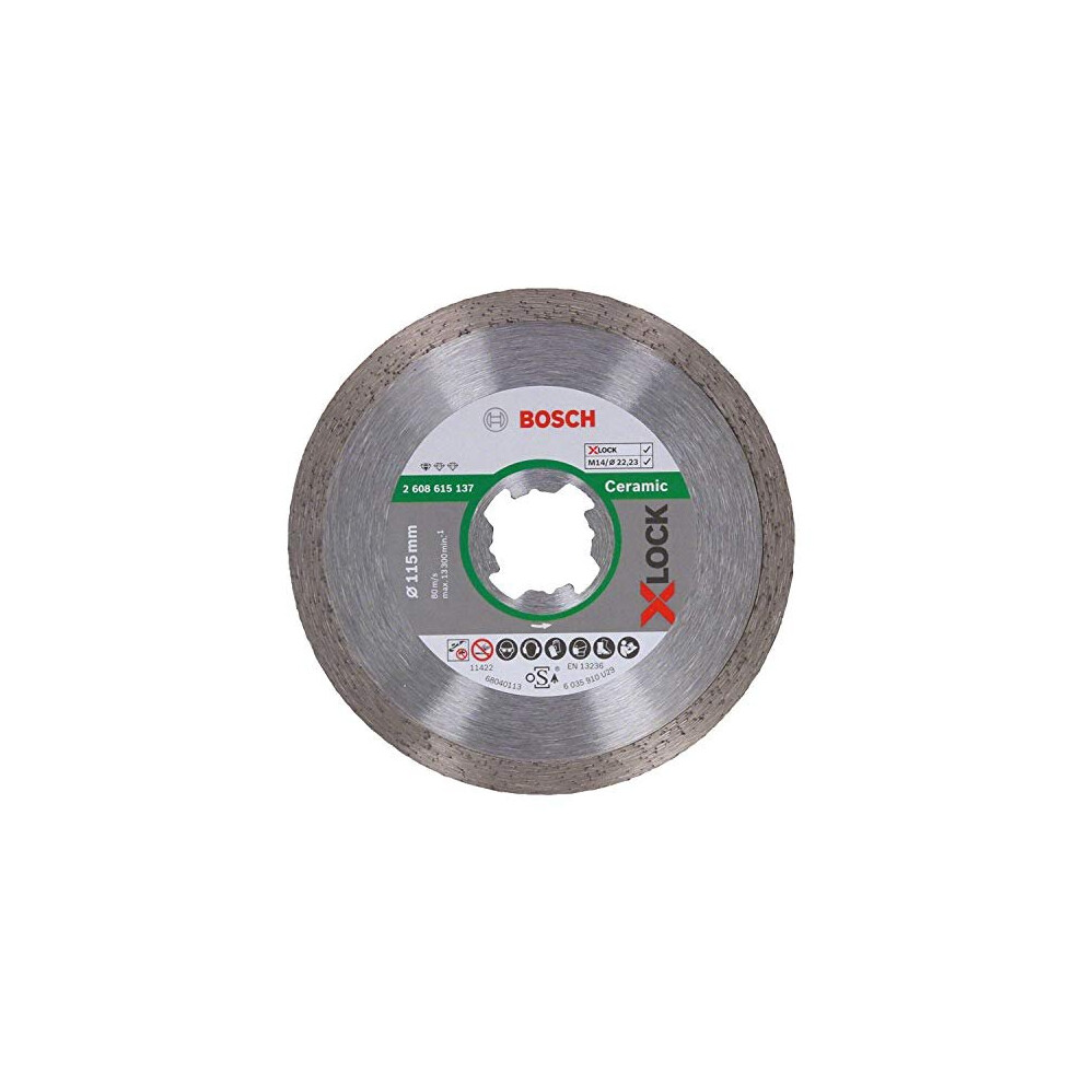 Bosch Professional 2608615137 Diamond Cutting Disc Standard (For Ceramic, X-Lock, Diameter 115 Mm, Bore Diameter: 22.23 Mm)