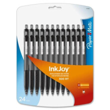 Papermate InkJoy 300RT Ballpoint Pen, 1.0mm, Black Ink, 24/Pk