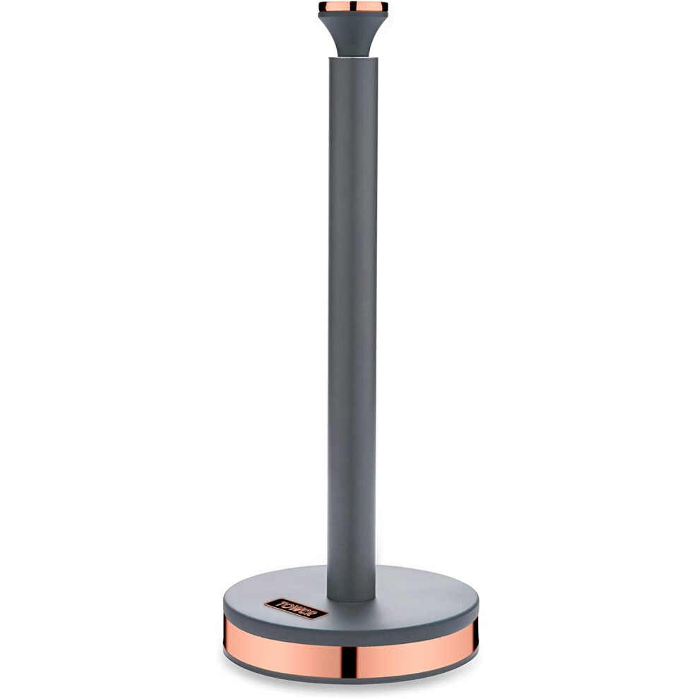 (Grey and Rose Gold) Towel Pole Kitchen Roll Holder with Soft Underline