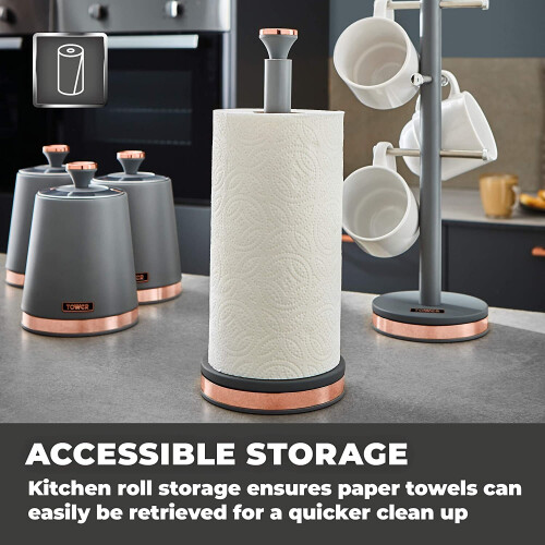 (Grey and Rose Gold) Towel Pole Kitchen Roll Holder with Soft Underline 1