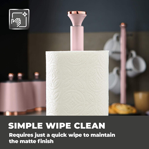 (Pink) Towel Pole Kitchen Roll Holder with Soft Underline