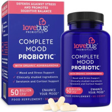LoveBug Probiotics, Komplettes Stimmungs-Probiotikum mit Bio-Ashwagandha, 50 Milliarden KBE, 30 Stück