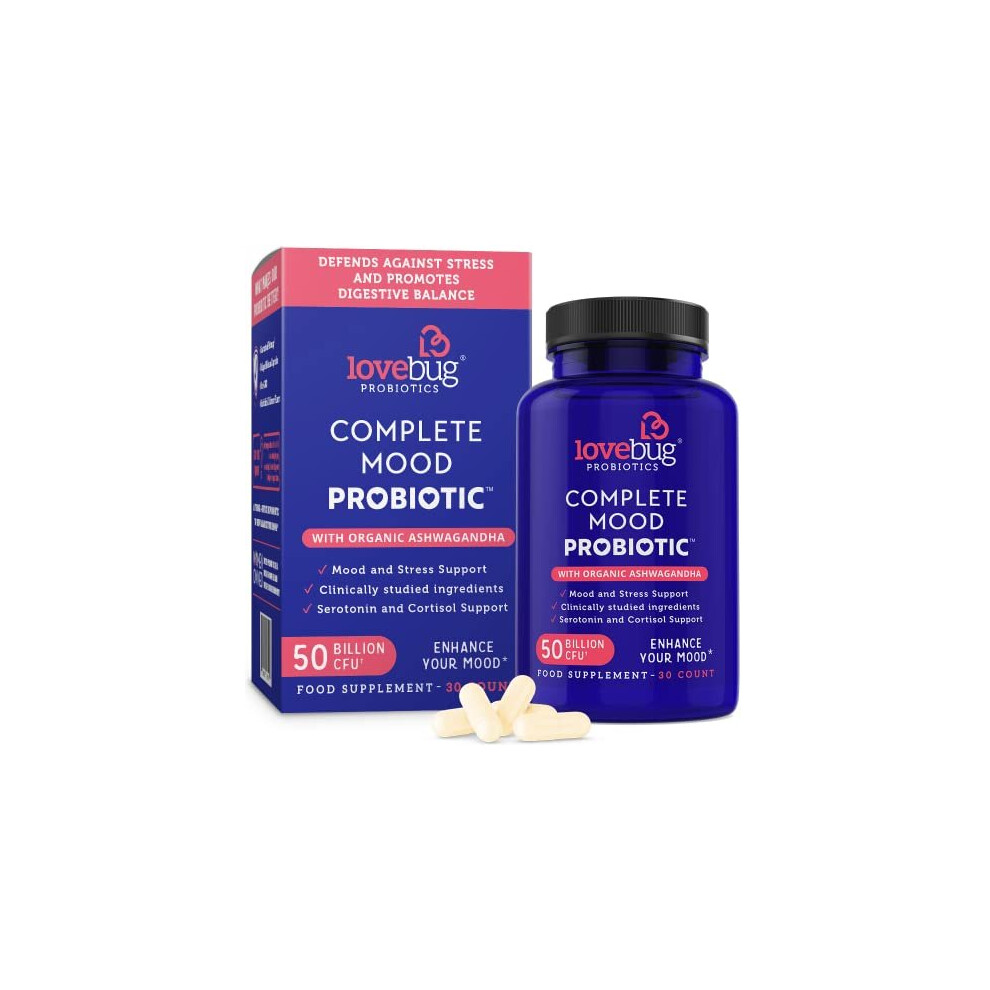 Lovebug Probiotics - Daily Probiotic For Women, 30 Delayed Release Probiotic Capsules With Ashwaganda, Turmeric And B12 For Digestion, Mood, And