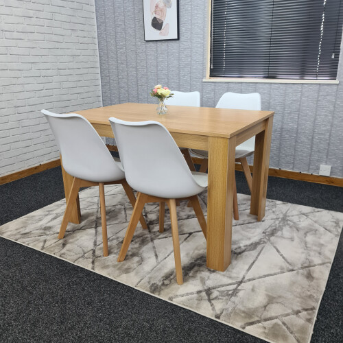Modern Oak Effect Dining Table 4 White Tulip Chairs 1