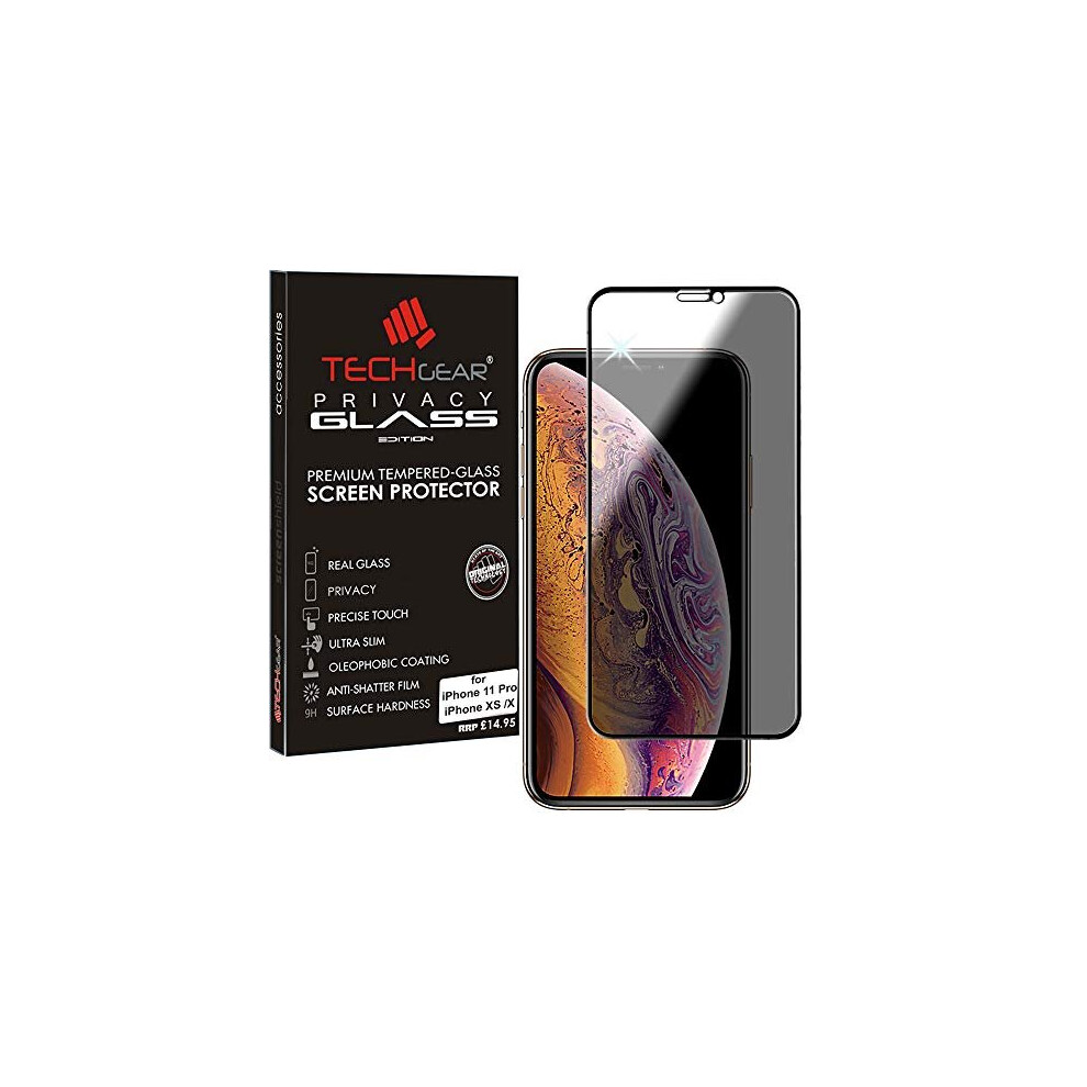 TECHGEAR Anti Spy Screen Protector for iPhone 11 Pro, iPhone XS, iPhone X - PRIVACY 3D GLASS Edition Genuine Tempered Glass Full Screen Protector