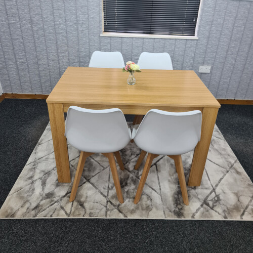 Modern Oak Effect Dining Table 4 White Tulip Chairs 2