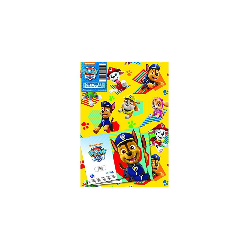 Paw Patrol Official Gift Wrap, 2 Sheets 2 Tags, Gift Wrap For Presents, Climate Pledge Friendly Gift Wrap, Officially Licensed Gift Wrap