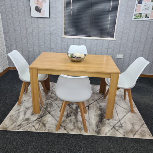 Modern Oak Effect Dining Table 4 White Tulip Chairs