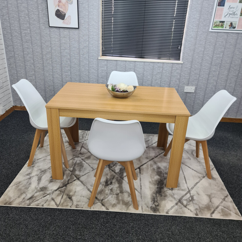 Modern Oak Effect Dining Table 4 White Tulip Chairs