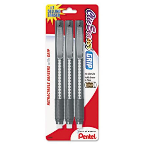 Pentel Pentel  Clic Eraser Pencil-Style Grip Eraser  Assorted  3-Pack