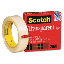 3M Transparent Glossy Tape 1'' x 72 Yards 3'' Core Clear
