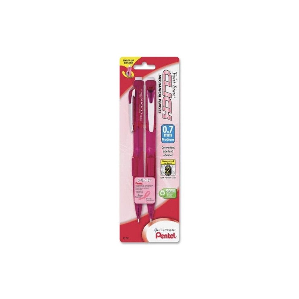 Pentel Of America  Pink Ribbon Twist-Erase CLICK Mechanical Pencil, 0.7 mm, 2/Pk