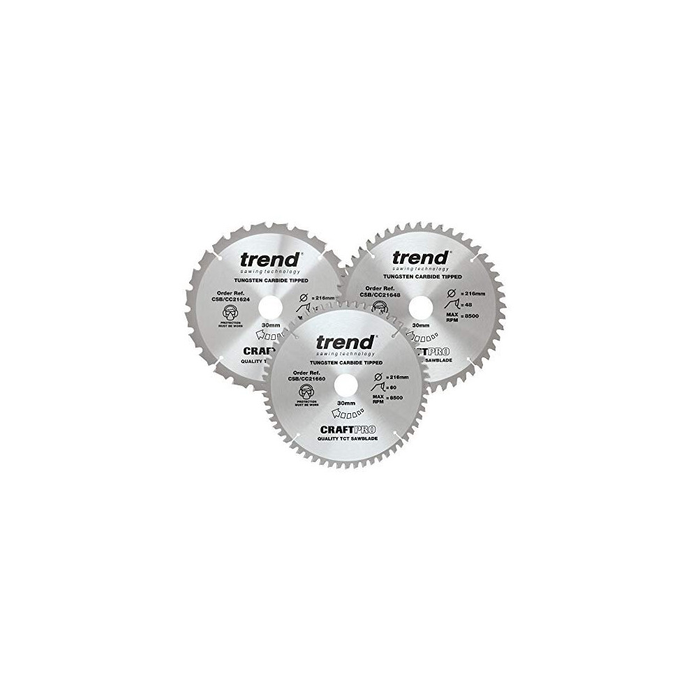 Trend Craft Pro; 216Mm; Ripping Circular Sawblade - Csb/Cc216/3Pk; Diameter 216Mm; Bore 23Mm; Teeth 24, 48 & 60 Triple Pack