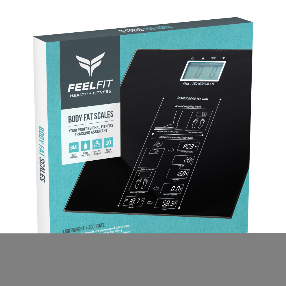 Feelfit Digital Body Fat Analyser Scales Bmi Healthy Weighing Scale Weight Loss 180Kg Uk