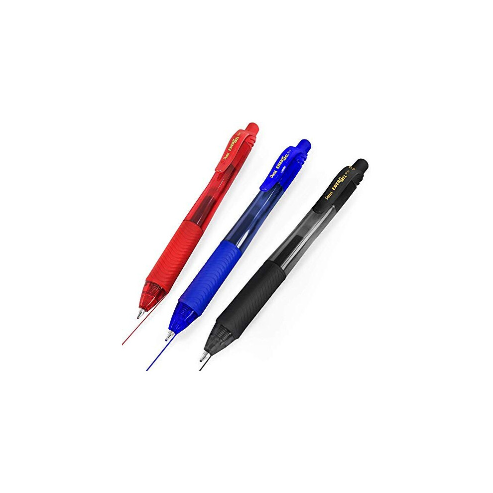 Pentel Energel X BL107 Retractable Gel Rollerball Pens - 0.7mm - Black, Blue, Red - Pack of 3