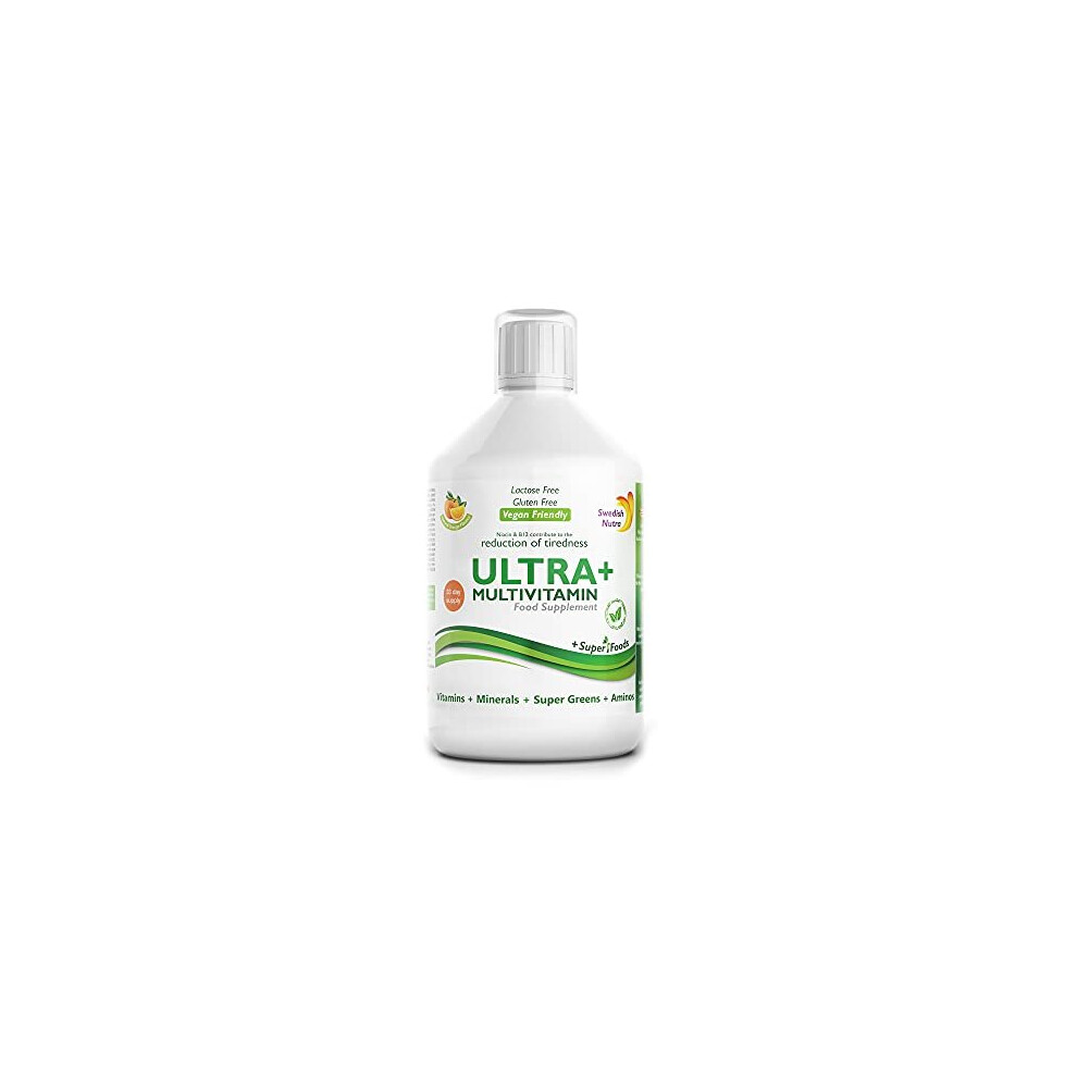 Swedish Nutra Orange Vegan Multivitamin Liquid - Pack Of 500Ml, 33 Day Supply| Flavour With 51 Active Ingredients| 100% Natural Flavour| High