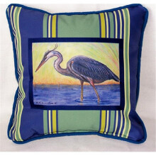 Betsy Drake Blue Heron Small Outdoor-Indoor Pillow 12"x12"