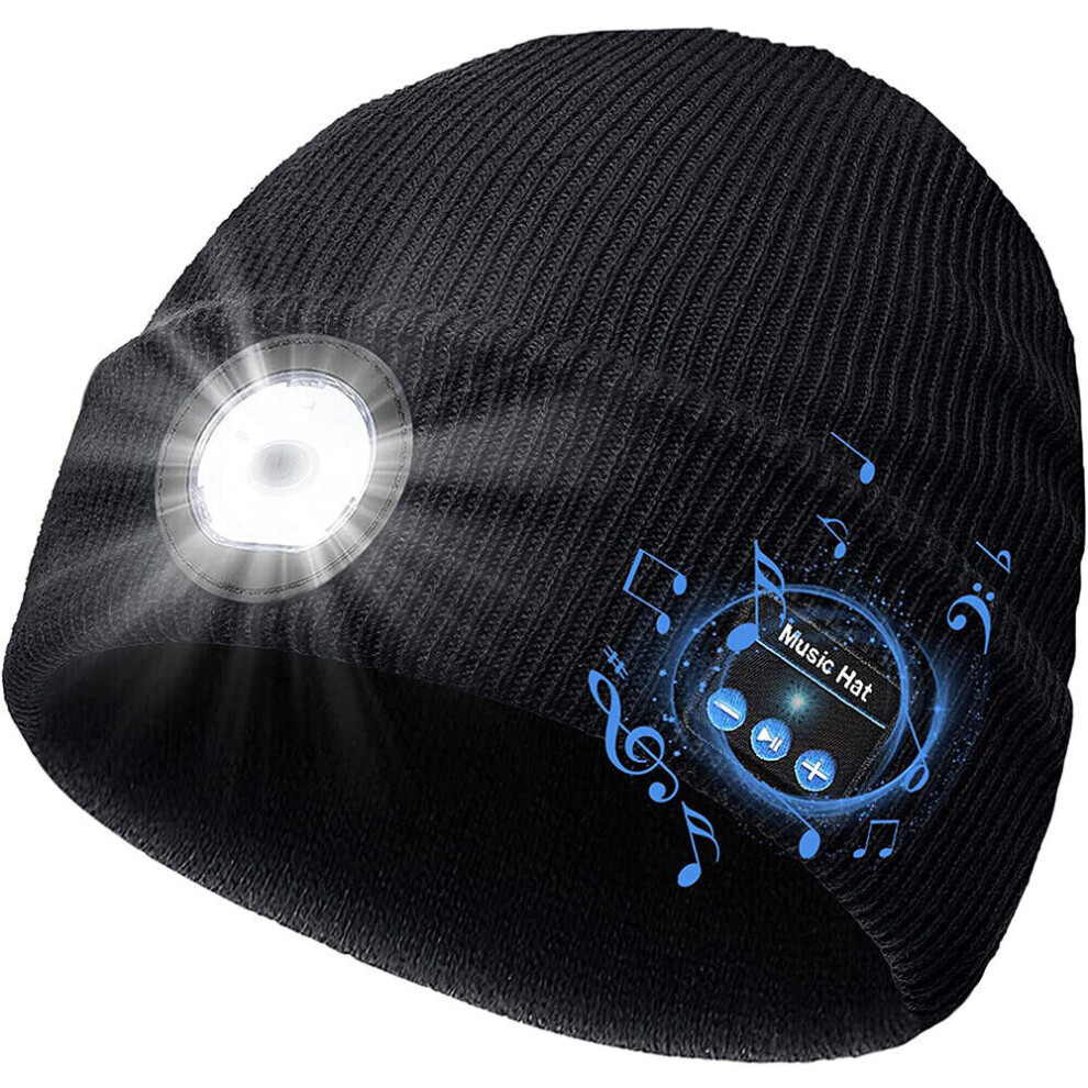 Warm Beanie Hat with Bluetooth Speakers & 5 LED Light USB Rechargeable