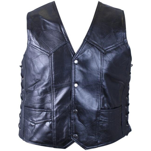 Maxam  Rock Design Genuine Buffalo Leather Vest with Eagle Patch - Medium