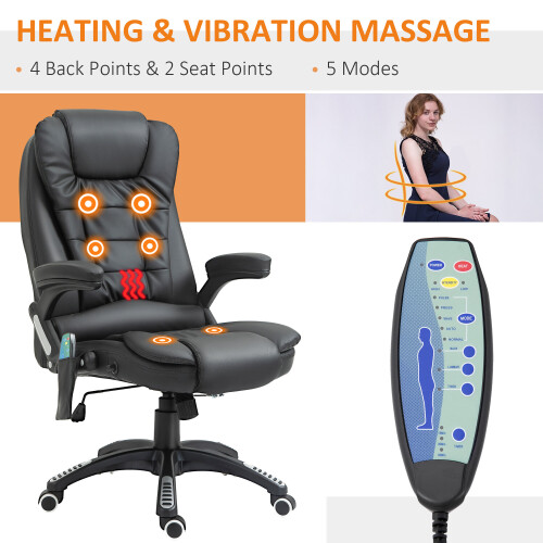 Homcom HOMCOM Heated Vibrating Massage Office Chair with Reclining Function, Black 2