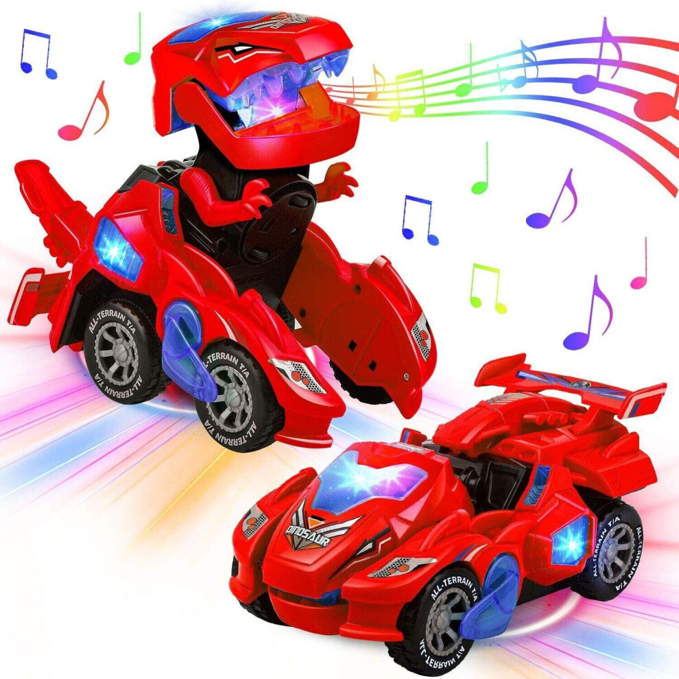 LED Transformer Toys Cars Dinosaur T-Rex Light Music Sound Kids Girls