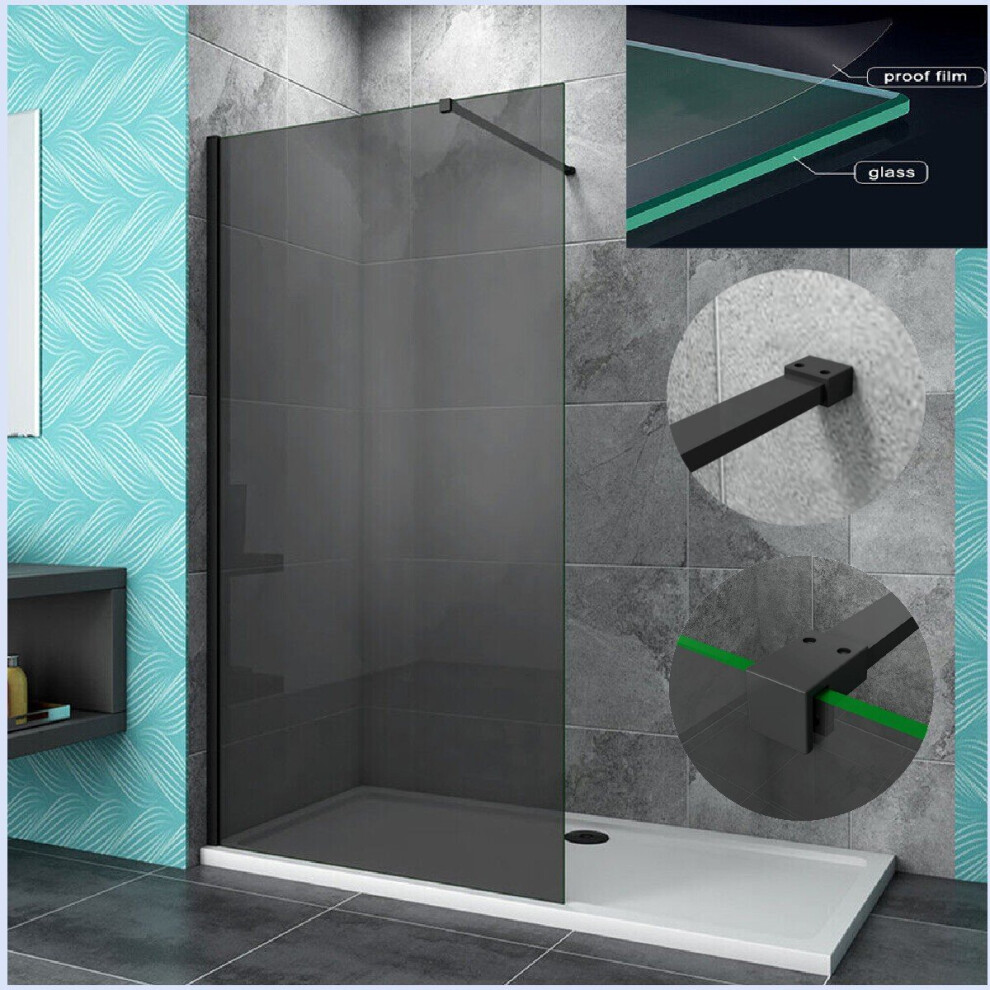 (1100mm) Black Walk In Wet Room Shower Enclosure 8mm Nano Glass