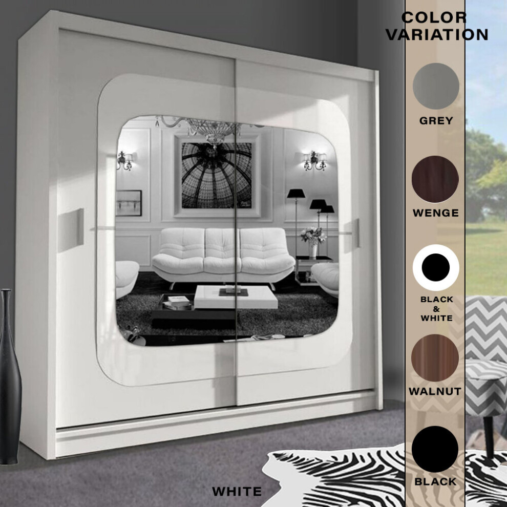 (White, 203cm) Virginia Center Mirrored Door Sliding Wardrobe