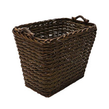 JVL Vertical Weave Rectangle Log Basket with Wooden Handles, Brown, Medium