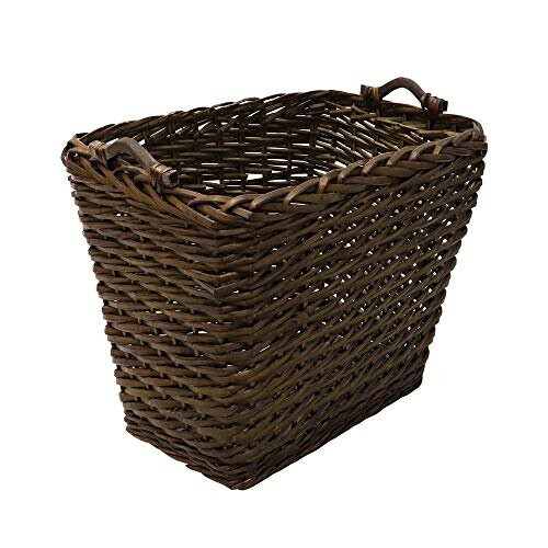 JVL Vertical Weave Rectangle Log Basket with Wooden Handles, Brown, Medium