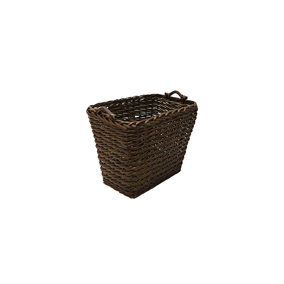 JVL Vertical Weave Rectangle Log Basket with Wooden Handles, Brown, Medium