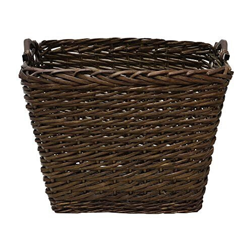 JVL Vertical Weave Rectangle Log Basket with Wooden Handles, Brown, Medium 1