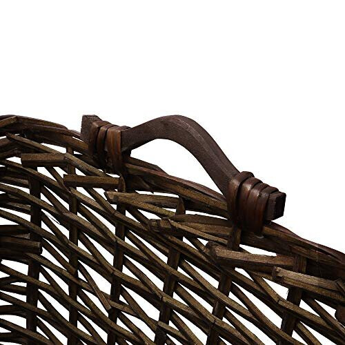 JVL Vertical Weave Rectangle Log Basket with Wooden Handles, Brown, Medium 2