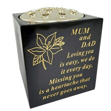 David Fischhoff Mum and Dad Memorial Black Rose Bowl with Gold Wording Graveside Flower Vase