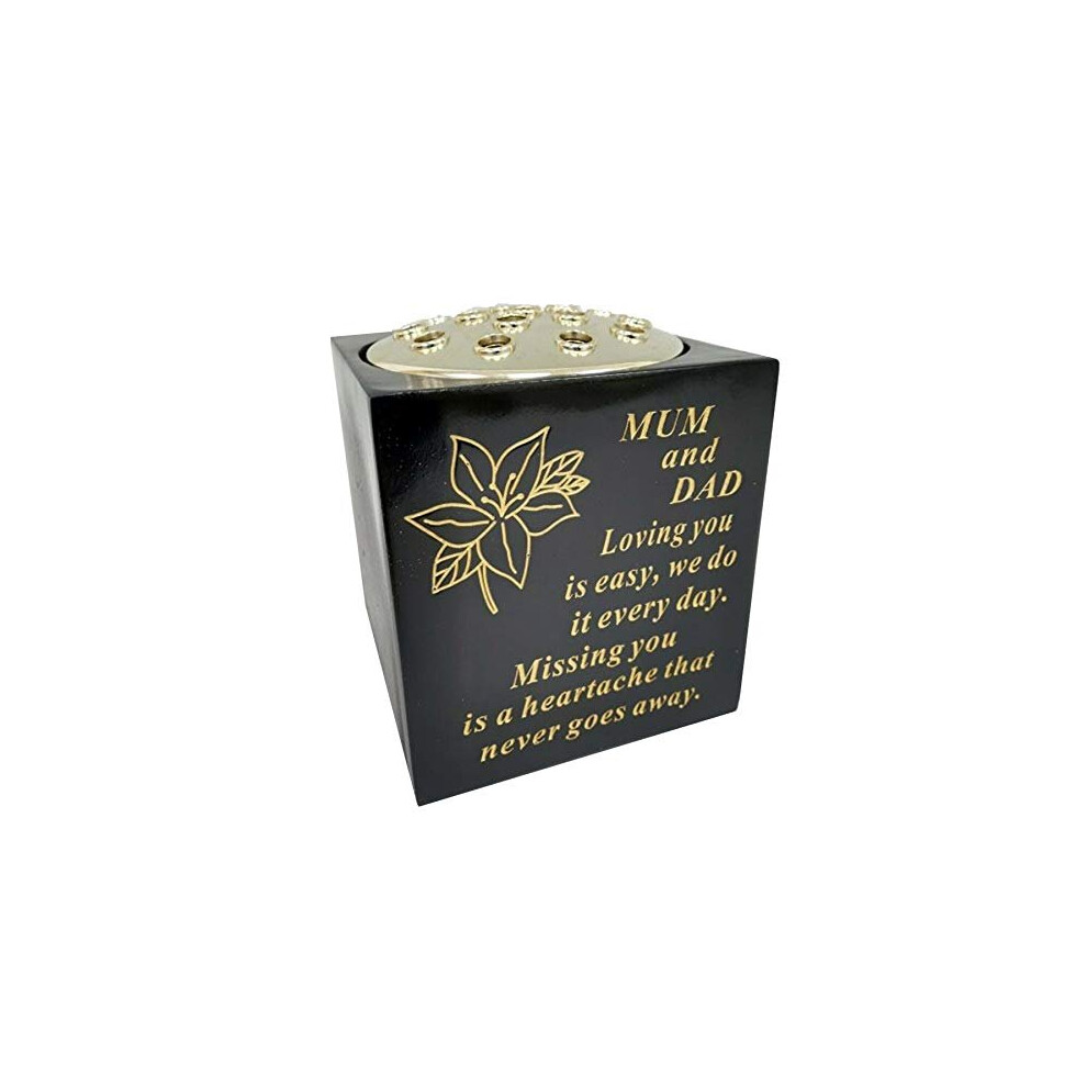 David Fischhoff Mum and Dad Memorial Black Rose Bowl with Gold Wording Graveside Flower Vase