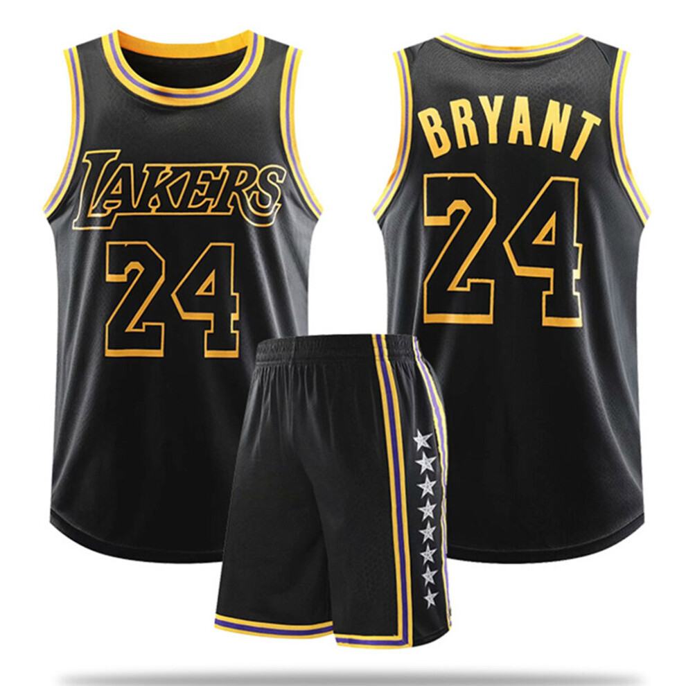 (30) Lakers Kobe Bryant # 24 Basketball Jersey Set Teen Boys Basketball Uniform Black