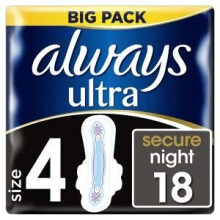 Always Ultra Secure Night (Size 4) Sanitary Towels Wings 18 Pads 2 Pack