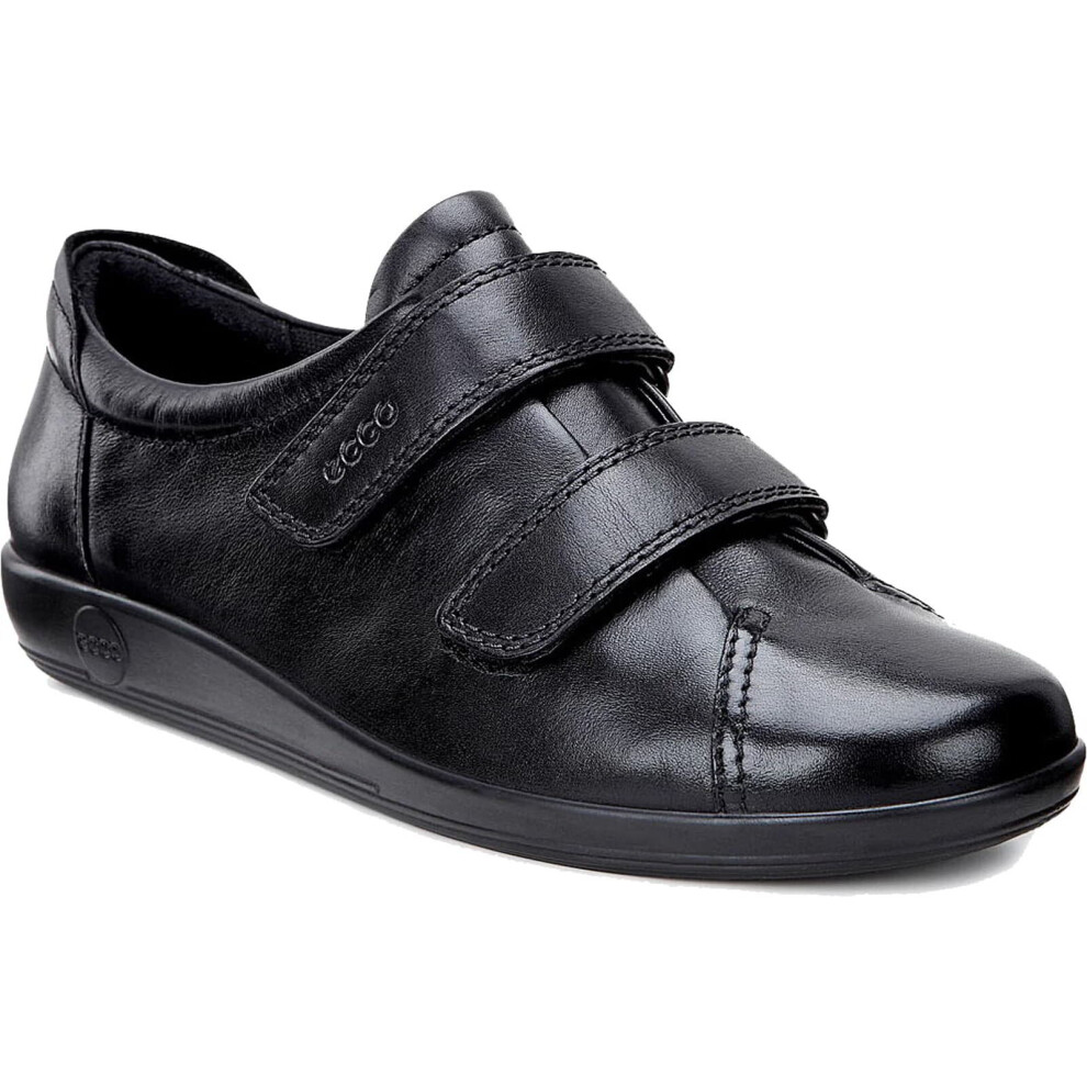 (Black Black, UK 6.5-7 / EU 40) Ecco Soft 2.0 Womens Ladies Hook & Loop Leather Shoes Trainers