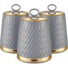 (Grey) Set of 3 Storage Canisters for Tea Coffee Sugar