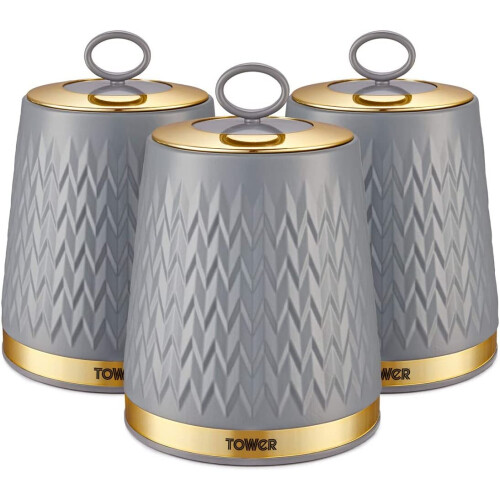 (Grey) Set of 3 Storage Canisters for Tea Coffee Sugar