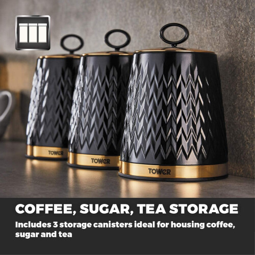 (Black) Set of 3 Storage Canisters for Tea Coffee Sugar 2