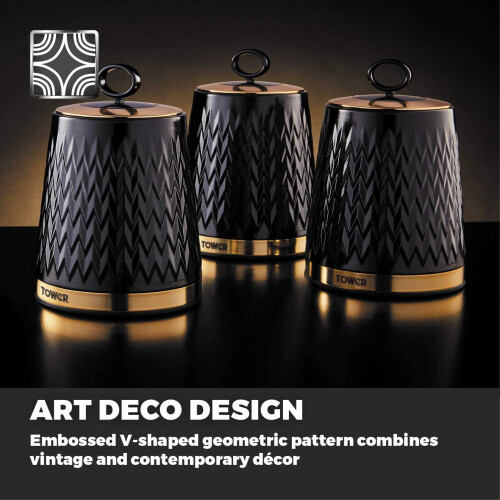 (Black) Set of 3 Storage Canisters for Tea Coffee Sugar 1