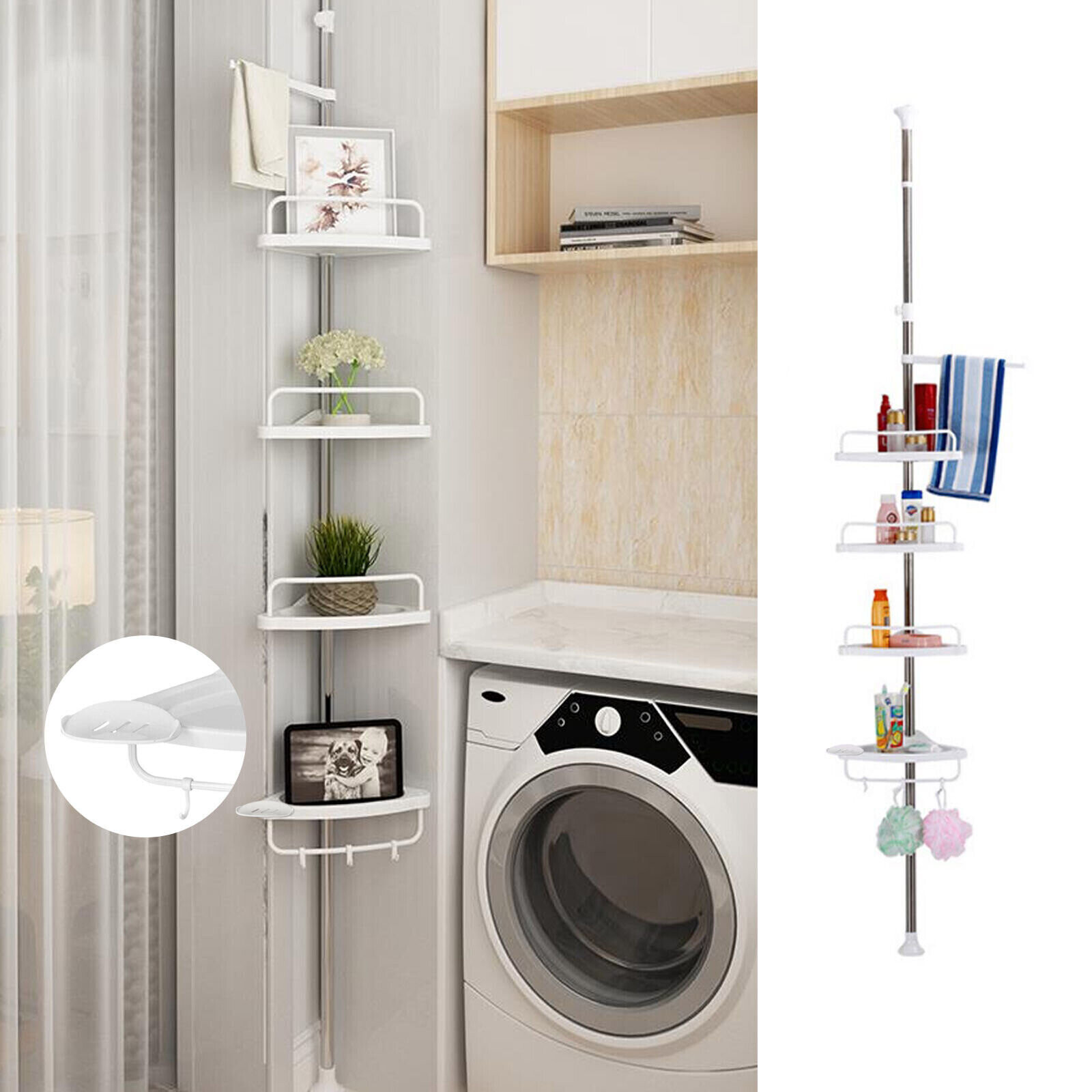 Bathroom Telescopic Corner Shelf Storage 4 Tier Shower Organiser on OnBuy
