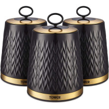 (Black) Set of 3 Storage Canisters for Tea Coffee Sugar
