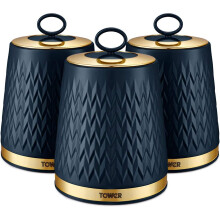 (Midnight Blue) Set of 3 Storage Canisters for Tea Coffee Sugar