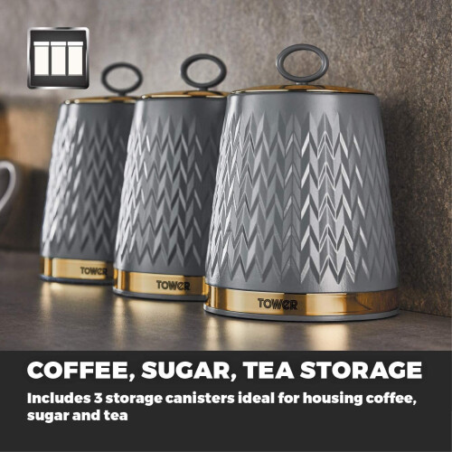 (Grey) Set of 3 Storage Canisters for Tea Coffee Sugar 2
