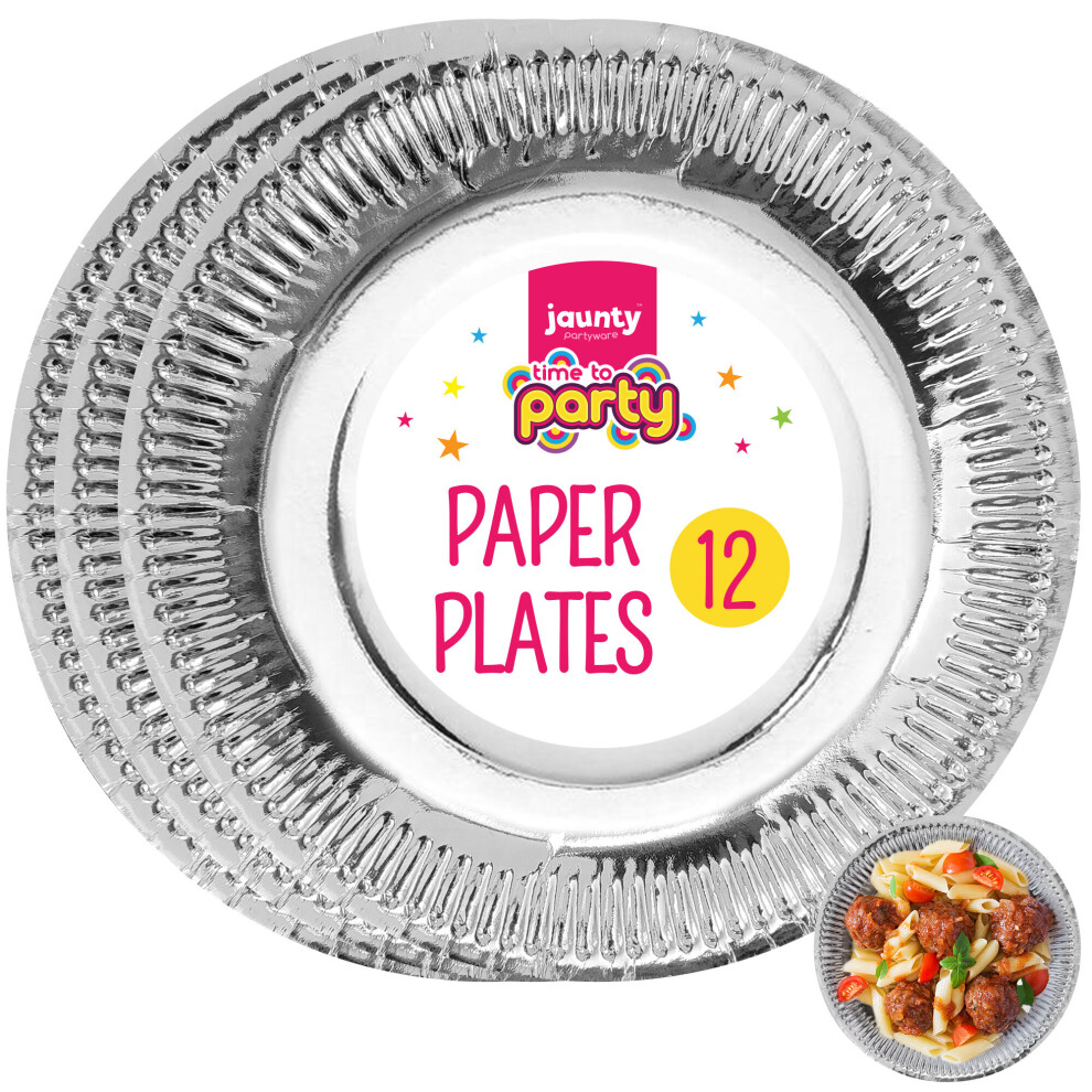 12pk Silver Paper Plates 9 Inch Round | Disposable Party Tableware