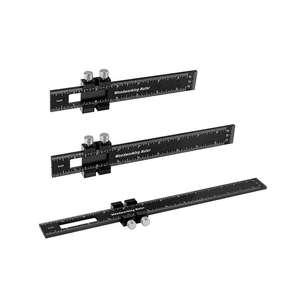 3Pcs Woodworking Ruler Precision Pocket Ruler T Type Scribing Ruler With Slide Stops 768619195288