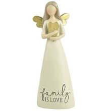 Feather & Grace Heart, Figurine Inscription Family is Love, Angel Memorial Indoor or Outdoor Decor, Sculptures or Statues As Inspirational