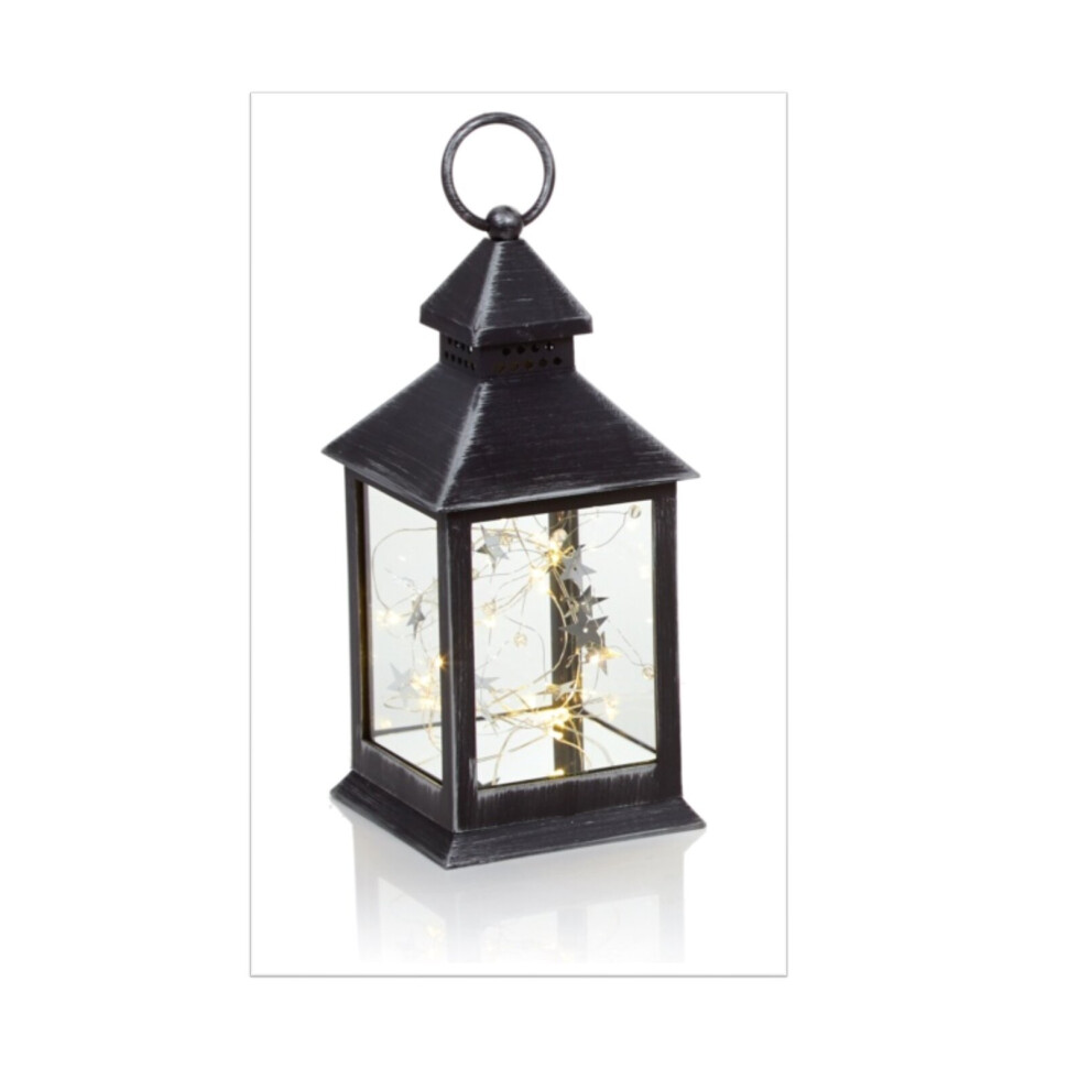 LED Lantern With String Lights Rustic Silver Lantern Warm White Light